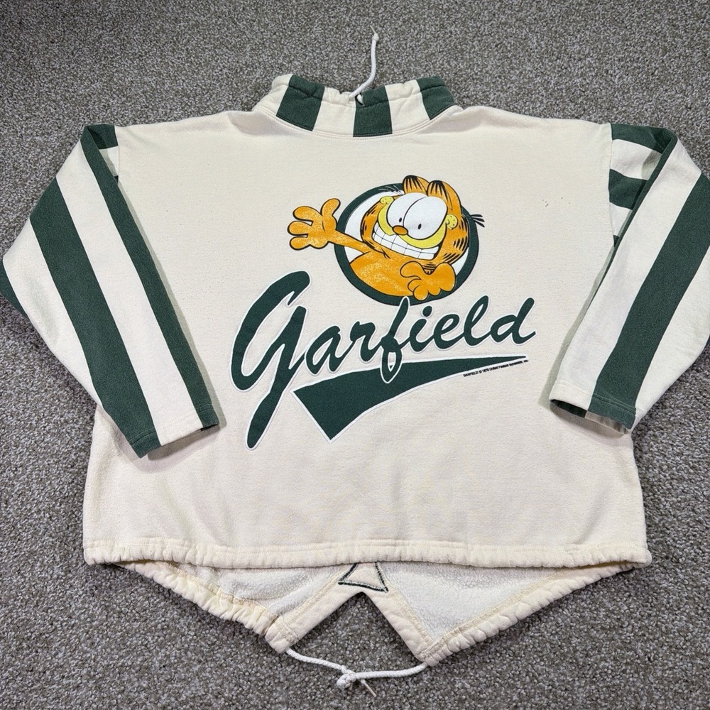Vintage 1978 Garfield Striped Sweatshirt Mock Neck Rare Size Medium Essentials